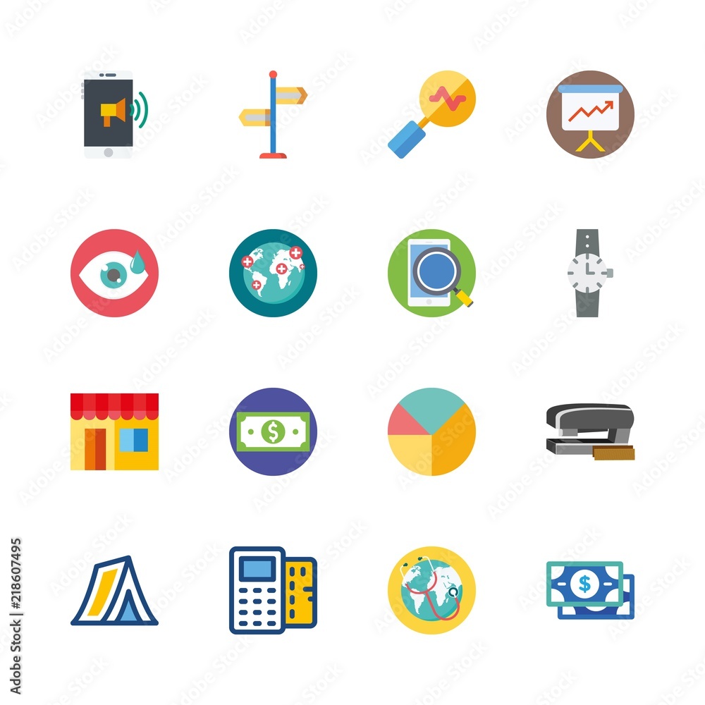 Fototapeta premium business vector icons set. tent, stapler, money and worldwide in this set