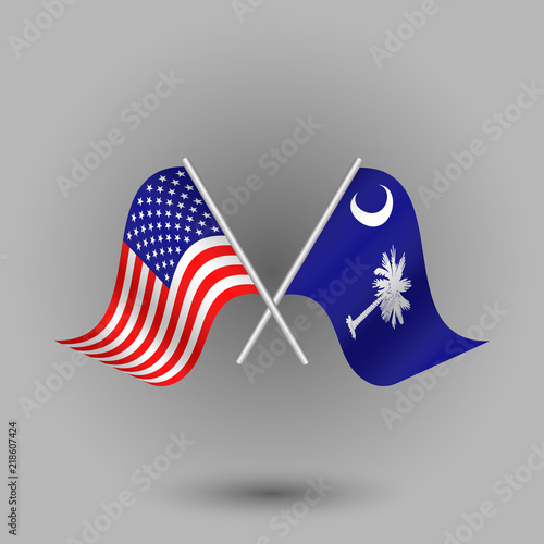 vector two crossed american and flag of south carolina on silver sticks - symbols of united states of america usa