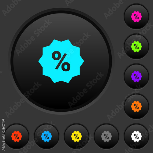Discount sticker dark push buttons with color icons
