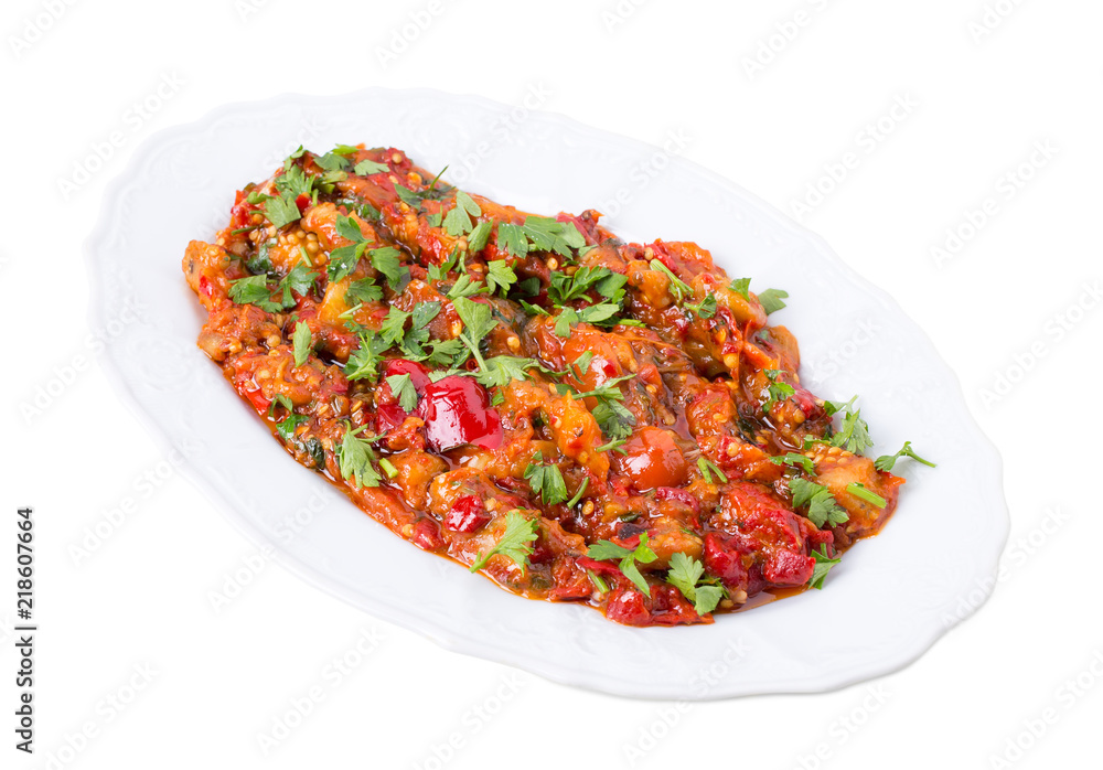 Baked eggplants and paprika. Baked eggplants and paprika.