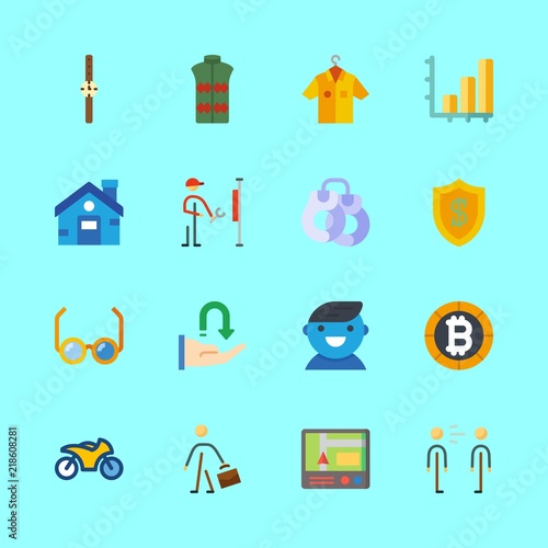 man vector icons set. vest, gps, shirt and receive in this set