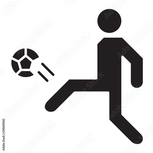 Simple Soccer Player Goal Kick Related Vector Flat Icon. Glyph Style. 128x128 Pixel.