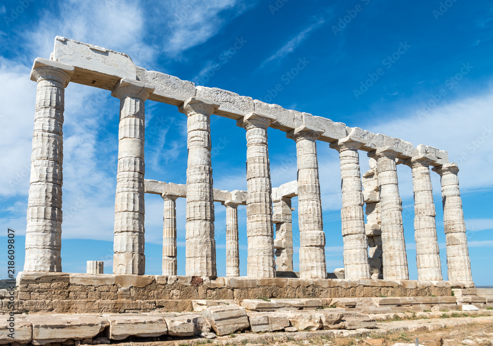 Greece. Cape Sounion - Ruins of an ancient Greek temple of Poseidon
