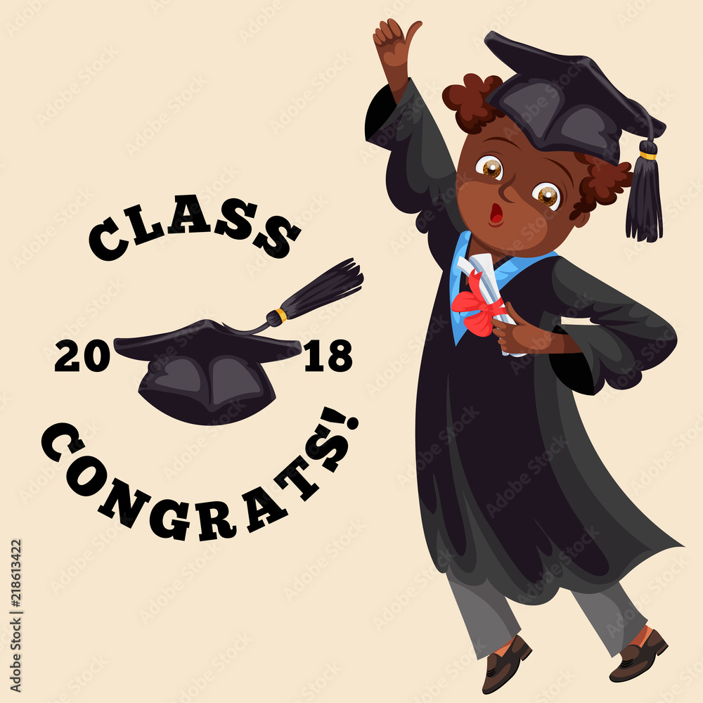 Obraz premium College graduation flat colorful poster with inscription class 2018 congrats vector illustration