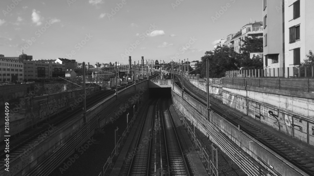 Railroad Subway Station Outdoors With Look at The Tunnel Railroad Subway Station Outdoors With Look at The Tunnel