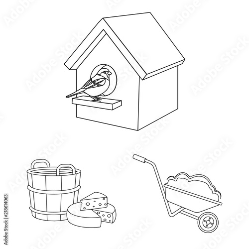 Farm and agriculture outline icons in set collection for design. Garden and plants isometric vector symbol stock web illustration.