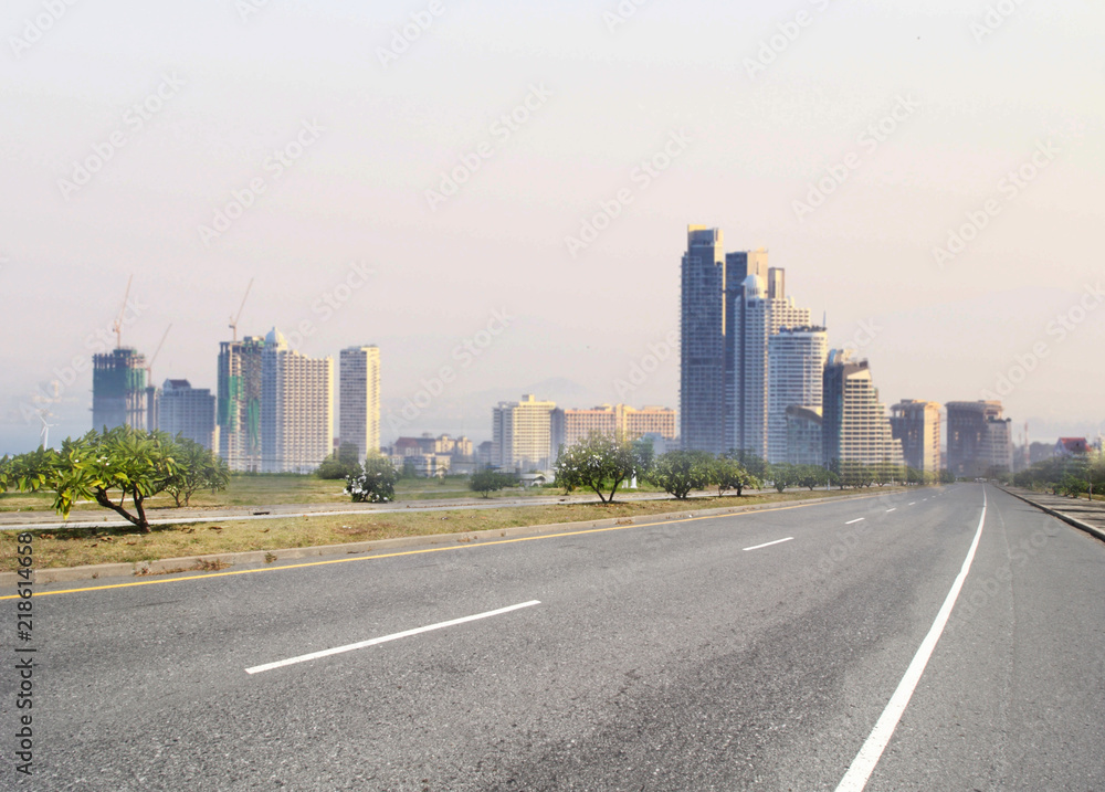 Urban landscape road with city background