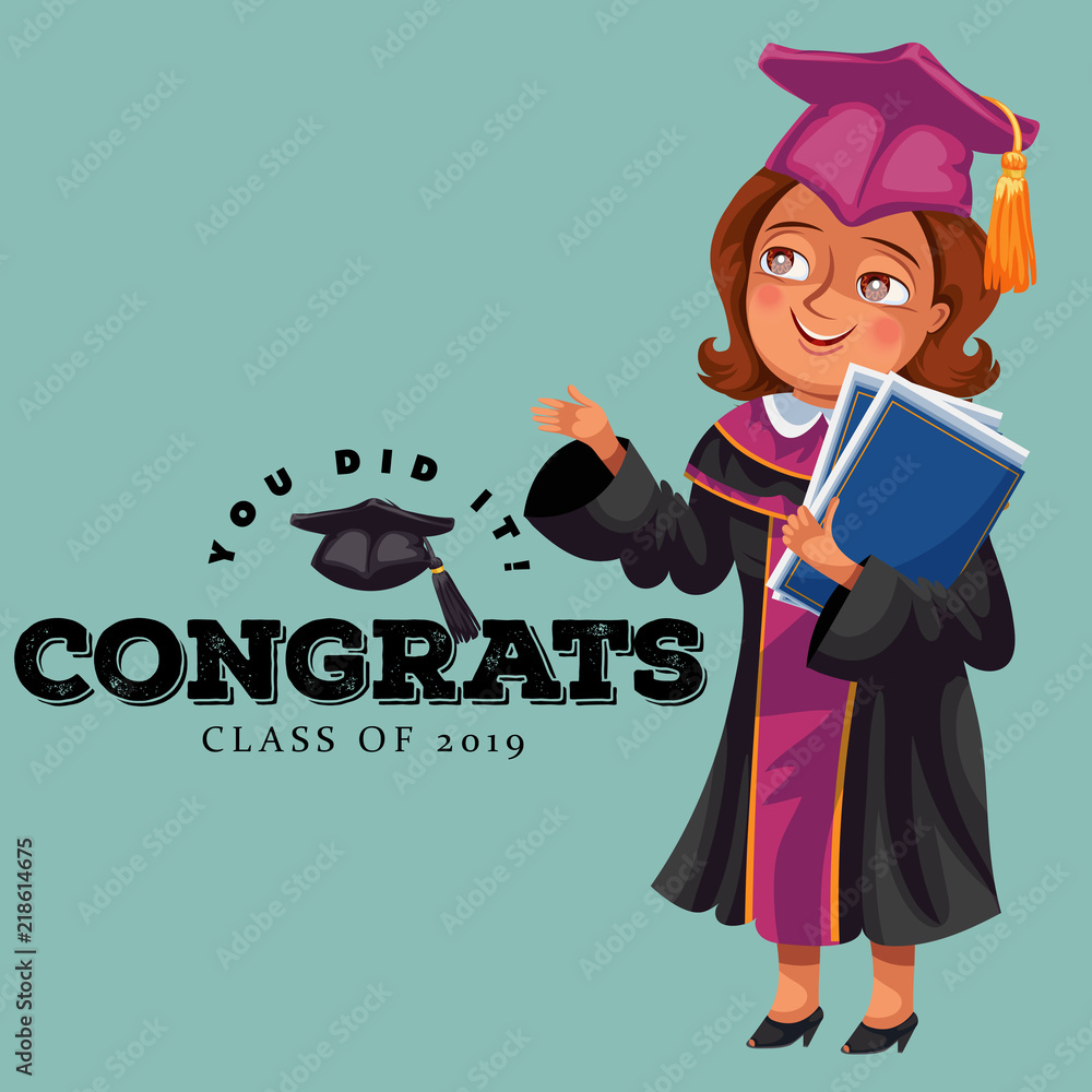 You did it congrats class of 2019 flat poster. Happy smiling professor