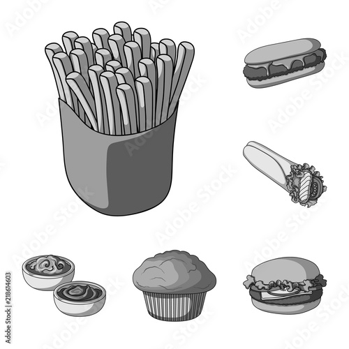 Fast food monochrome icons in set collection for design.Food from semi-finished products vector symbol stock web illustration.