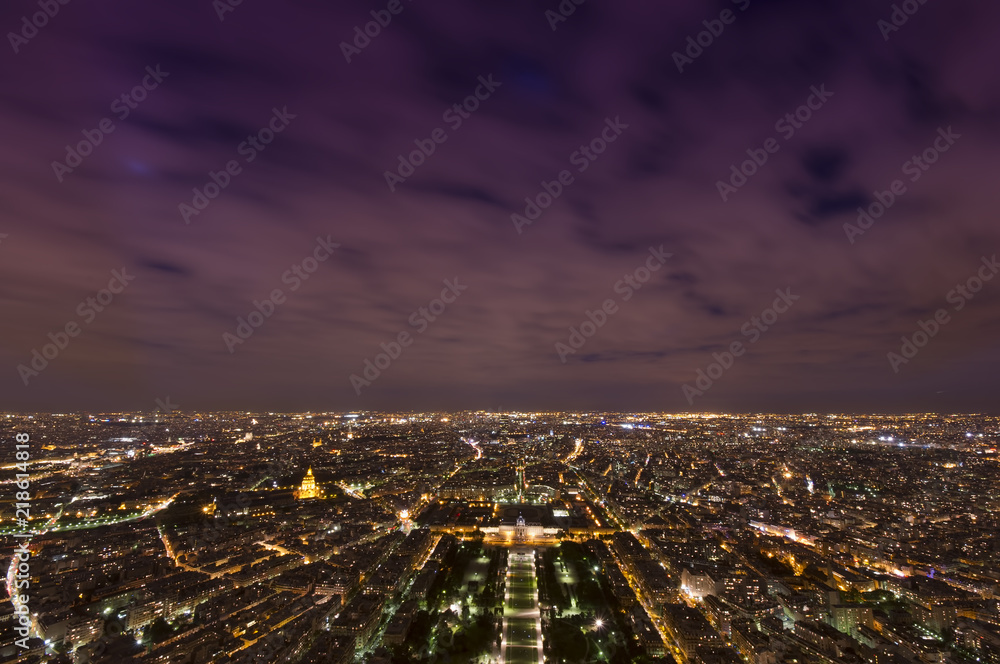 Paris city at night, France. View from Eiffel Tower top