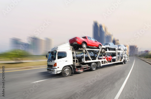 Truck run on road, transportation logistic concept