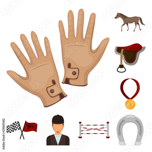 Hippodrome and horse cartoon icons in set collection for design. Horse Racing and Equipment vector symbol stock web illustration.