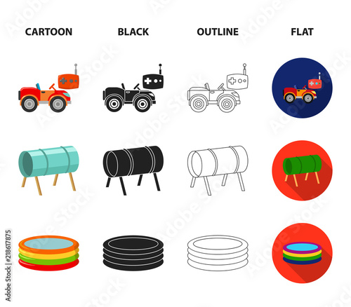 Machine for radio control, tunnel, trampoline, swing. Playground set collection icons in cartoon,black,outline,flat style vector symbol stock illustration web.