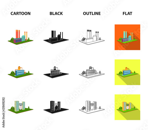 Processing factory,metallurgical plant. Factory and industry set collection icons in cartoon,black,outline,flat style isometric vector symbol stock illustration web.
