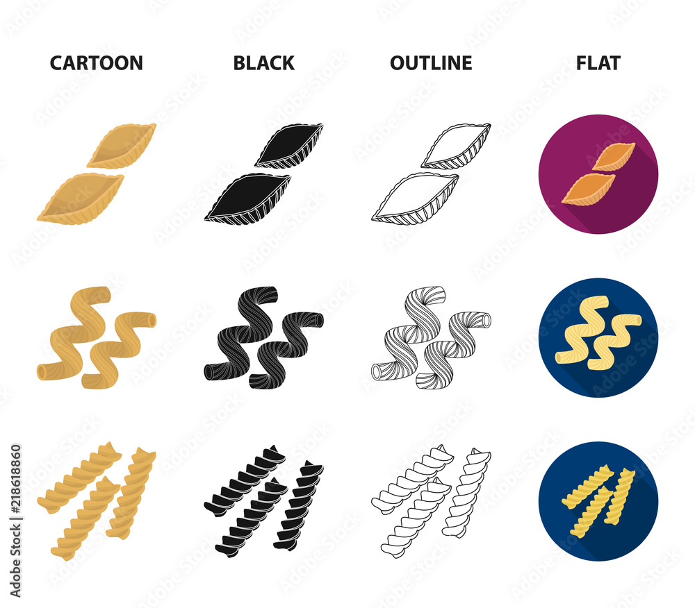 Different types of pasta. Types of pasta set collection icons in
