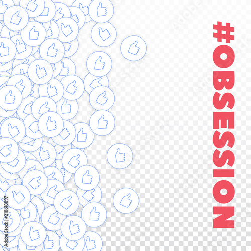 Social media icons. Social media obsession concept. Falling scattered thumbs up. Scatter left gradie