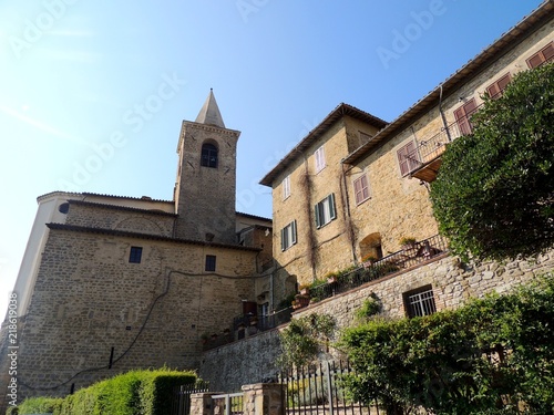 View of Bettona with the Church of San Crispolto, Italy.