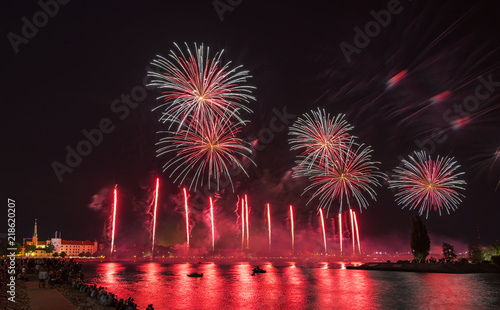 Festive firework for celebration of Riga city holiday, Latvia, EC