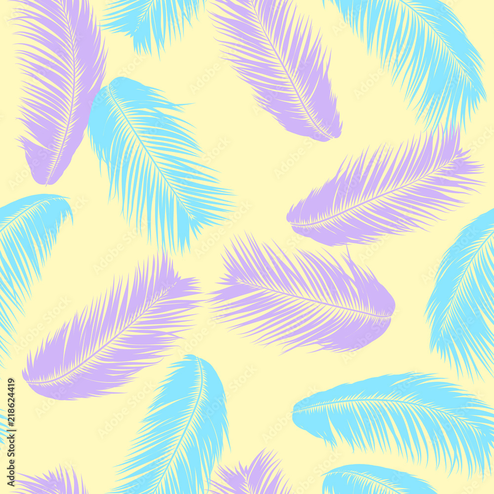Fototapeta Tropical Palm Tree Leaves. Vector Seamless Pattern. Simple Silhouette Coconut Leaf Sketch. Summer Floral Background. Jungle Foliage. Trendy Wallpaper of Exotic Palm Tree Leaves for Textile Design.