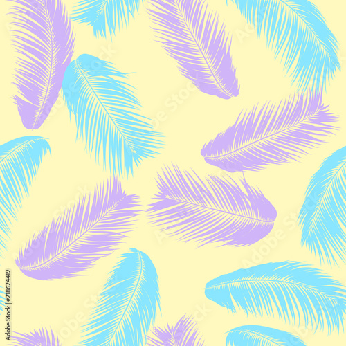 Tropical Palm Tree Leaves. Vector Seamless Pattern. Simple Silhouette Coconut Leaf Sketch. Summer Floral Background. Jungle Foliage. Trendy Wallpaper of Exotic Palm Tree Leaves for Textile Design.
