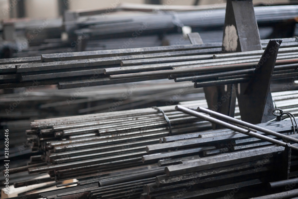 Obraz premium Warehouse of a metal bar of pipes