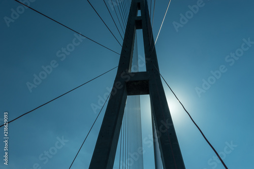 Architecture and details of The Russian bridge against the blue sky.