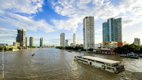 river cruise tour on  chao phraya river of bangkok city , landscape Thailand photo