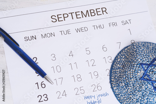 September calendar with kippah