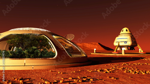 Leinwand Poster The image of Mars base 3D illustration