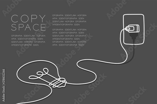 Light bulb with plug cable and outlet white color, Smart power concept design illustration isolated on blue background, with copy space