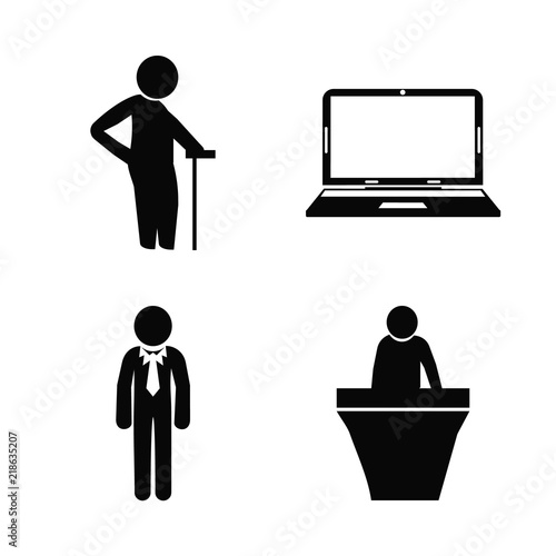 business vector icons set. reception, old man, notebook and business man in this set