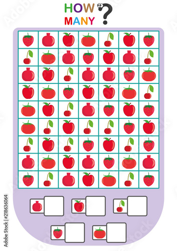 worksheet for kids, Count the number of objects, Learn the numbers, how many objects, educational children game