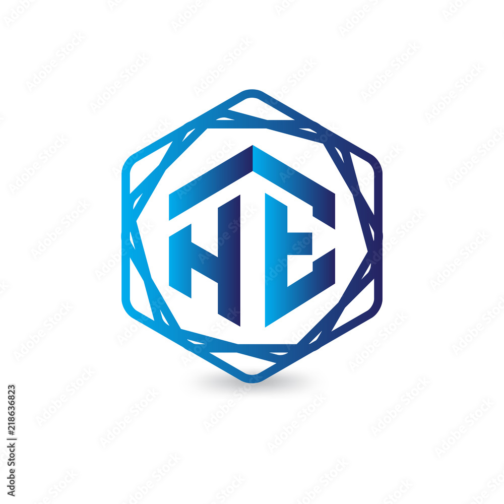 HE Initial letter hexagonal logo vector HE Initial letter hexagonal logo vector