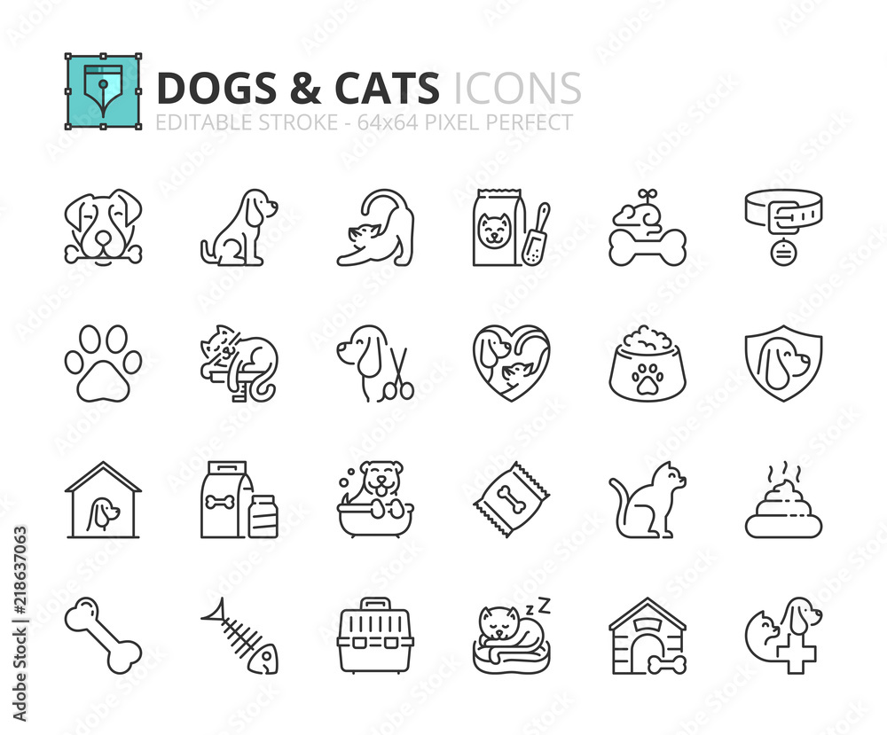 Outline icons about dogs and cats