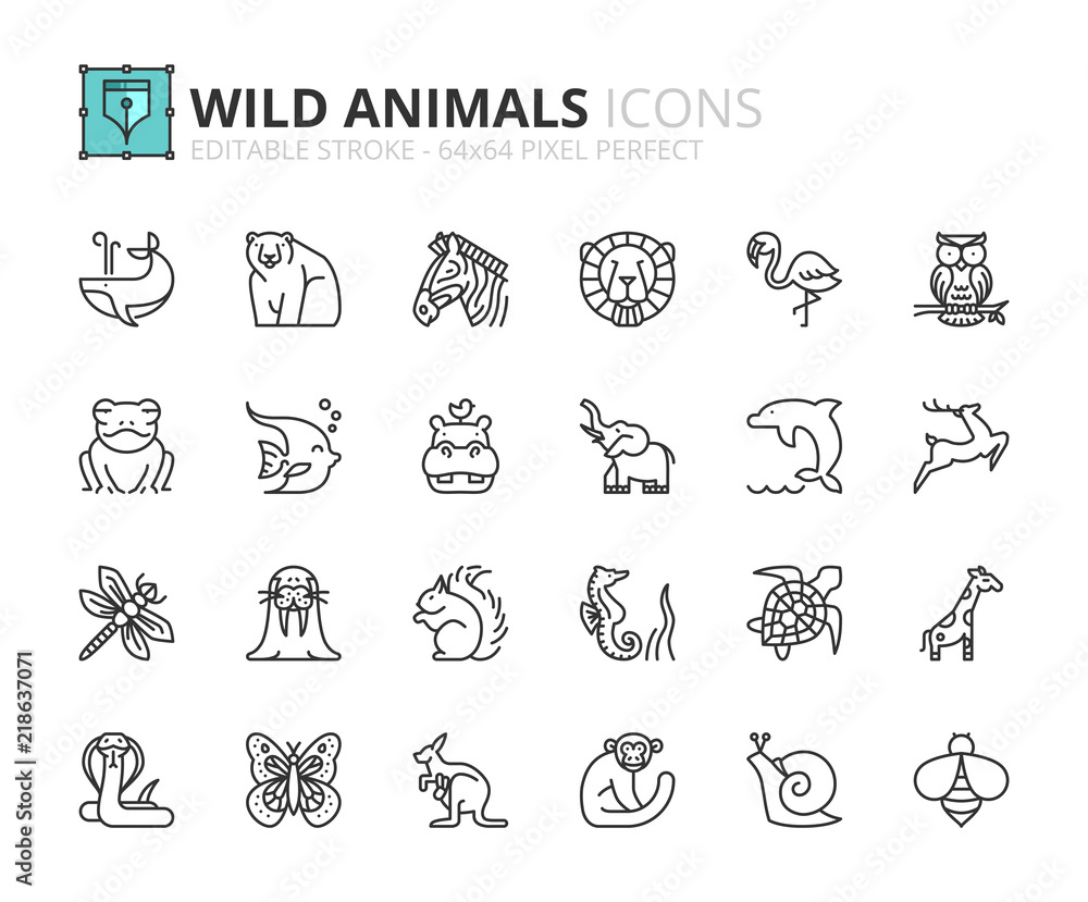 Outline icons about wild animals Outline icons about wild animals