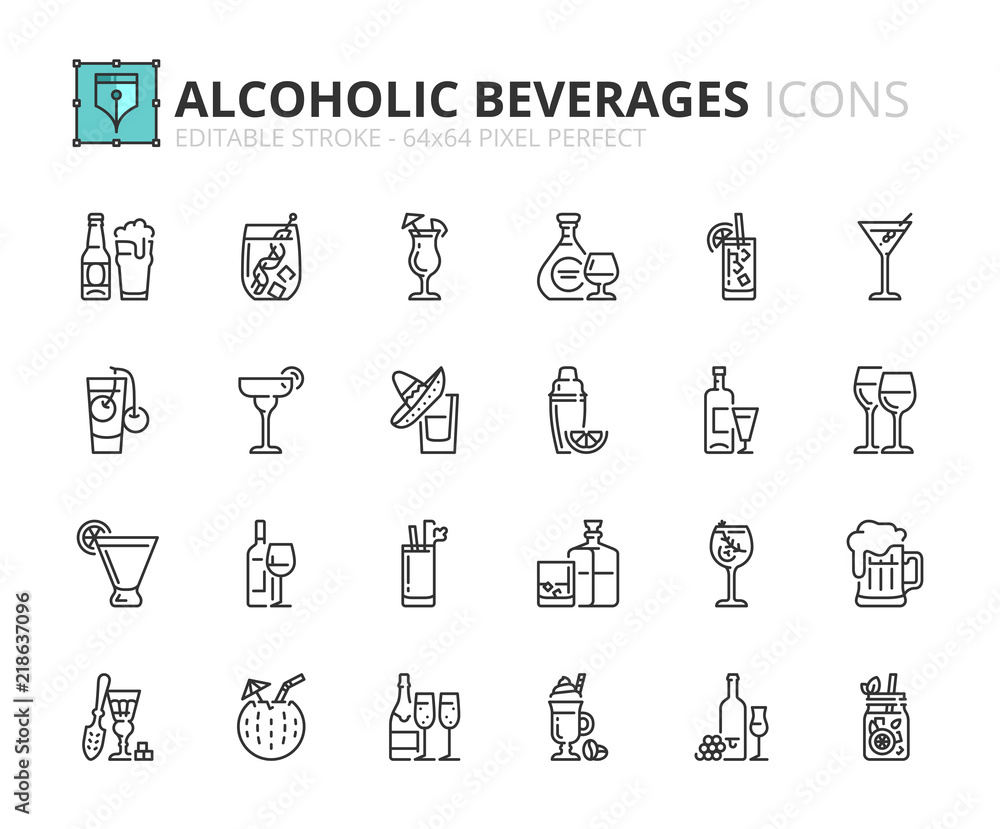 Outline icons about alcoholic beverages Outline icons about alcoholic beverages