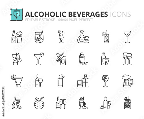 Outline icons about alcoholic beverages