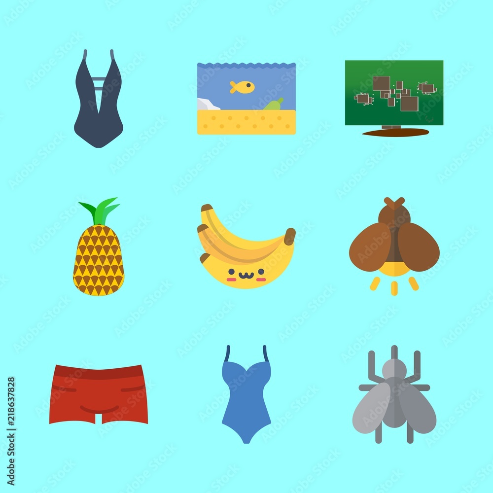 tropical icons set. sunglasses, aquarium, dive and tan graphic works tropical icons set. sunglasses, aquarium, dive and tan graphic works