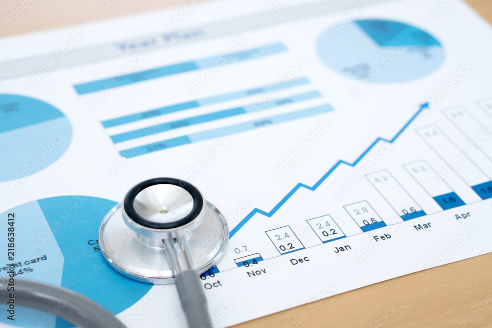 Financial report chart and calculator Medical Report and stethoscope Financial report chart and calculator Medical Report and stethoscope
