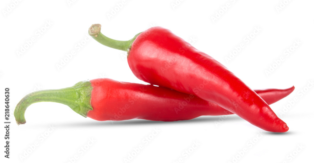 two Hot red chilli pepper isolated on white background