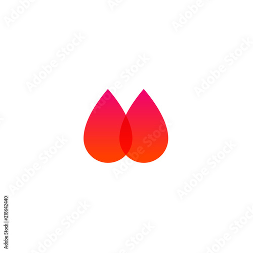 Two red blood drops vector icon. Donate blood sign. World donor day emblem. Blood transfusion clinic logotype.