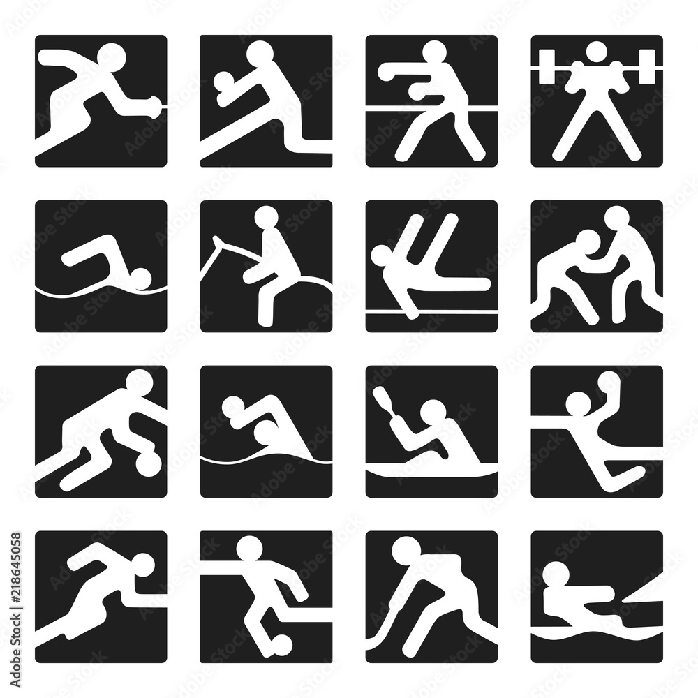 Set of simple olympic games icons summer sports square on white background