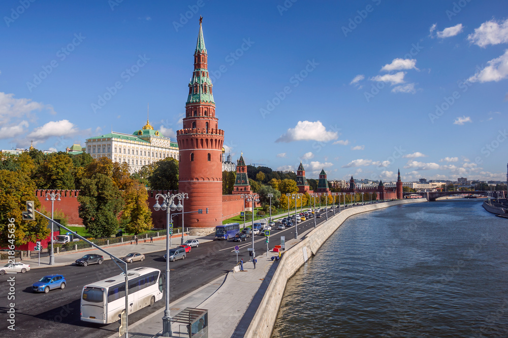 View of the Moscow Kremlin from the Moscow river. View of the Moscow Kremlin from the Moscow river.