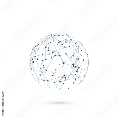 Network global structure. Chemistry molecular connection. Nodes and lines. Vector illustration