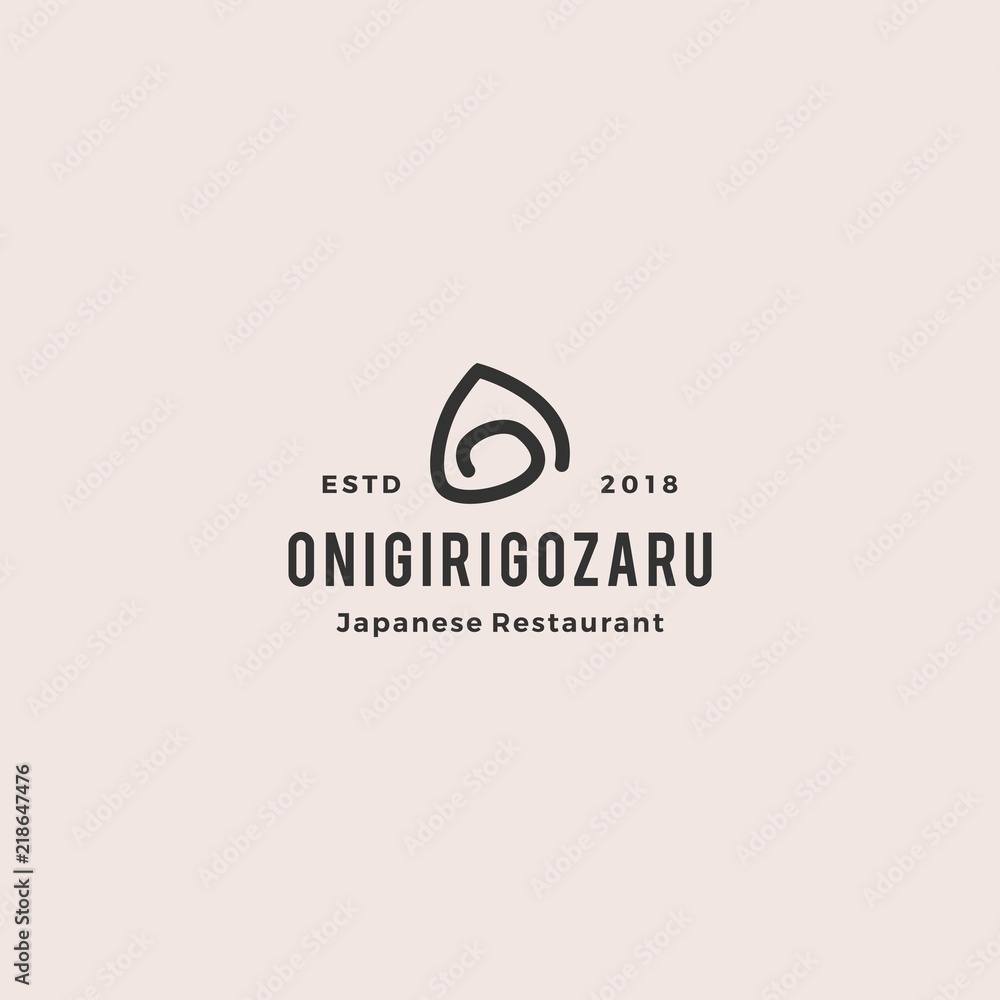 Obraz premium onigiri logo japanese restaurant sign icon hipster vintage retro vector line outline monoline