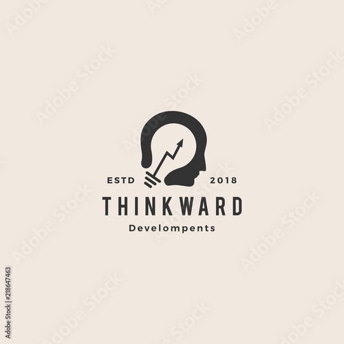 personal improvement stats arrow think bulb human idea logo hipster vintage vector