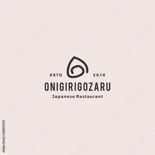 onigiri logo japanese restaurant sign icon hipster vintage retro vector line outline monoline