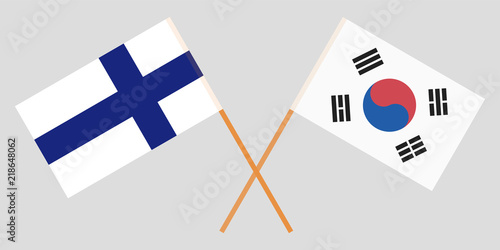 Crossed flags South Korea and Finland. Official colors. Correct proportion. Vector