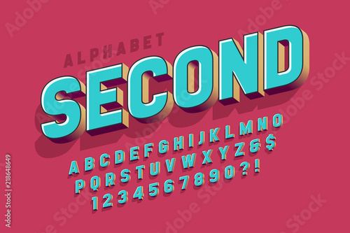 Original 3d display font design, alphabet, letters and numbers
