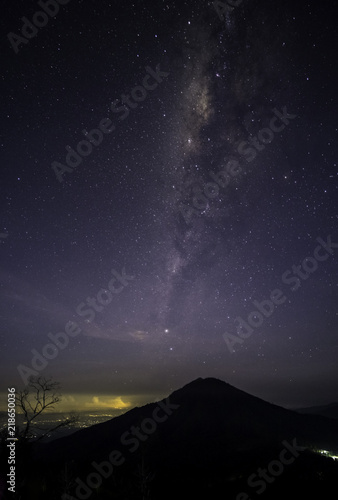 Night sky with stars and milky way subject is blurred and noise.